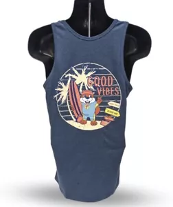 Buc-ee’s Tank Top Men’s Size Small Good Vibes Surfboard Navy Blue NWT - Picture 1 of 5