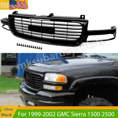 For 1999-2002 GMC Sierra 1500 2500 Front Bumper Grill Upper Grille Glossy Black Foto 1 de 4