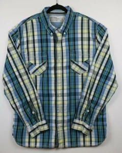 Levis Mens Size XXL Blue White Yellow Long Sleeve Button Down Plaid - Picture 1 of 9