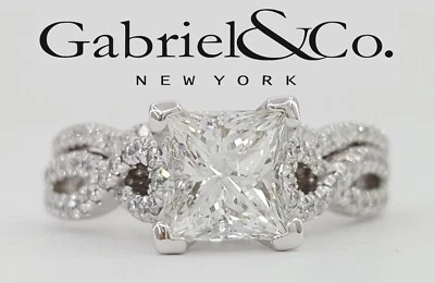 Gabriel & Co. Kayla 2.02 ct Princess Cut Diamond Engagement Ring 14k Rtl $14.2K - Image 1 of 4
