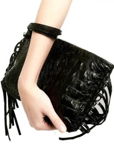 ZARA BLACK LEATHER BAG WITH TASSEL LEATHER CLUTCH BAG NEW - Picture 1 of 10