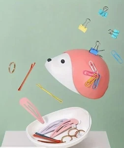 Hedgehog File Clip Storage Box Magnetic Lid Desk Organizer Desk Office Pink - Picture 1 of 12