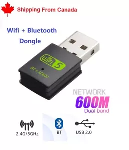 USB WiFi 600Mbps + Bluetooth 5.0 Adapter Network Dongle 2.4G/5G for Computer - Picture 1 of 2