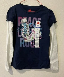 Girl's Hanes LS T-Shirt Size S (6-6X) Black "Peace Love Sparkle" New w/ Tags - Picture 1 of 2