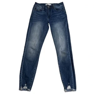 Pantalones de mezclilla ajustados al tobillo tiro medio Perry lavado oscuro dobladillo crudo Kancan Clothing para mujer 5/26 - Imagen 1 de 9