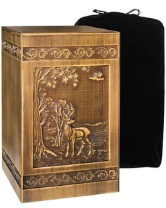 Wooden Cremation Urns for Human Ashes Adult Male Female Funeral Deer Memorial... - Picture 1 of 8