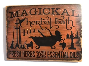Holz Halloween Schild Dekoration Magisches Kräuterbad Frische Kräuter Ätherische Öle - Bild 1 von 3
