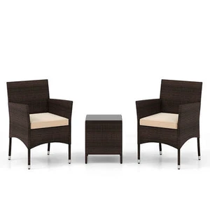 3 PCS Outdoor Conversation Set with Cushioned Seat and Tempered Glass Tabletop - Picture 1 of 9
