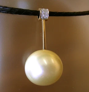 16.8mm!! SOUTH SEA GOLD PEARL 100% UNTREATED+DIAMONDS+18ct SOLID YG PENDANT+CERT - Picture 1 of 1