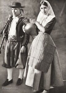 1934 Vintage 11x14 ~ SPAIN ~ Majorca Palma Couple Costume Dress Vase Photo Art