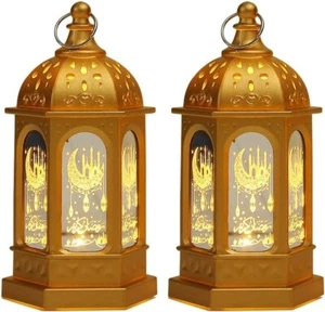 2 Pieces Ramadan Lantern Decoration LED Eid Mubarak Lamp Ramadan Candle Lantern - Picture 1 of 8