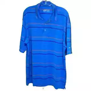Nike Golf Dri-Fit Men's Polo Shirt L Short Sleeve Collared Blue Orange Striped - Picture 1 of 8