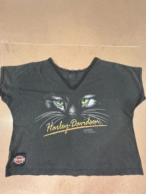 Camisa Harley Davidson 1991 vintage para mujer emblema 3D gato cuello encaje talla M Foto 1 de 4