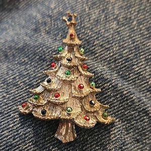 Silver Tone Holiday Christmas Tree Pin Brooch Enamel Vintage Signed Gerrys - Picture 1 of 7