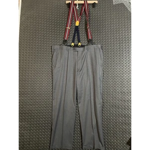 Brooks Brothers Mens Gray Herringbone Wool Dress Pants Suspenders Tailored Fit - Picture 1 of 9