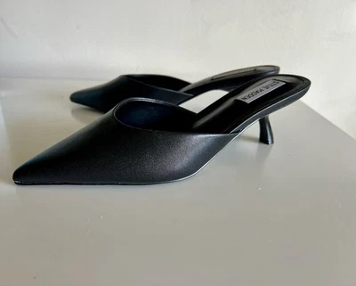 Steve Madden Black Leather Pointy Toe Slip On Kitten Heel Size 9 Brand New - Image 1 of 4