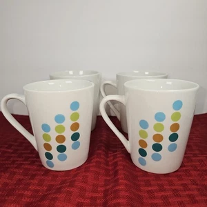 SET 4 GIBSON Coffee Cups ~ Retro Specks ~ Mugs WHITE w/ POLKA DOTS Multicolor - Picture 1 of 20