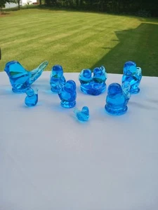 8 Art Glass Miniature Blue Birds Signed Leo Ward & Ron Ray Vintage 1990 1996 EUC - Picture 1 of 15