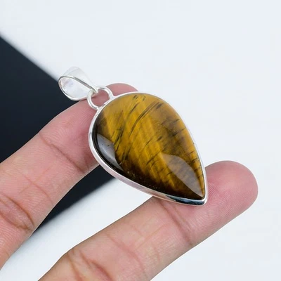 Naturale di Tigre Occhio Gemma 925 Argento Sterling Lacrima Ciondolo Per Regali - Immagine 1 di 4