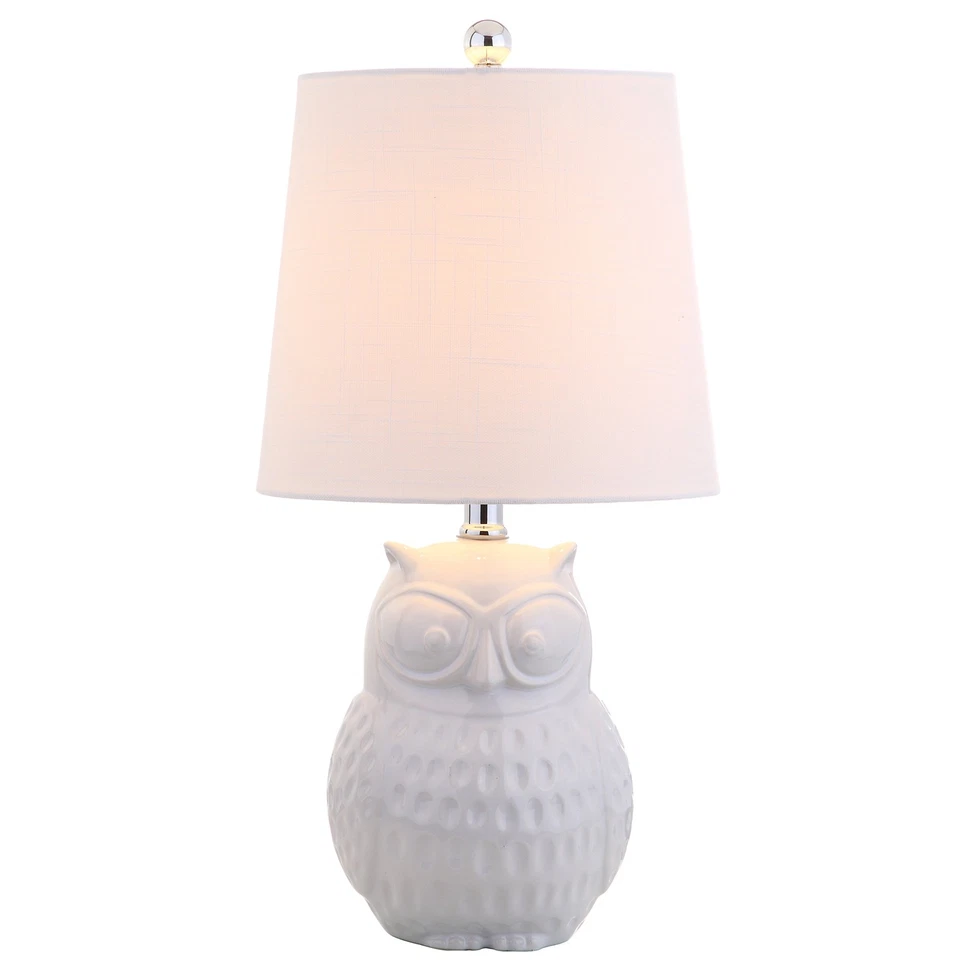 Jonathan Y JYL1026A Collection Hoot 20.5" Ceramic Mini Table Lamp White Owl