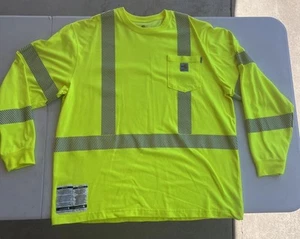 Carhartt Men’s FR High Vis Bright Lime Long Sleeve T-Shirt FRK003 XL Constructio - Picture 1 of 11