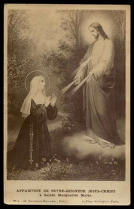 HEILIGES HERZ JESU ERSCHEINUNG NACH ST. MARGARET ALACOQUE alte HEILIGE KARTE POSTKARTE - Bild 1 von 2