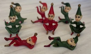 Vintage LOTTO 8 mini pixies rossi e verdi elfi decorazione torte natalizie - Foto 1 di 3