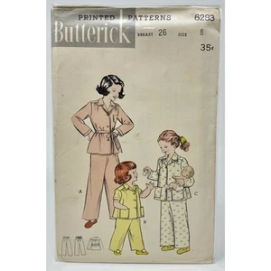 Vintage Butterick 6283 Girls Pajamas Front Button, Size 8, Breast 26, COMPLETE - Picture 1 of 2