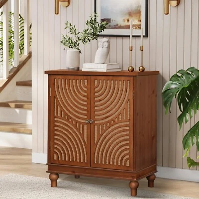 Armario de acento con almacenamiento con puertas decorativas de ratán aparador armario para pasillo Foto 1 de 4