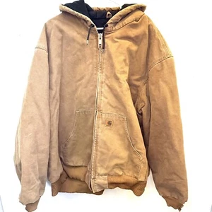 Vintage Carhartt J130 Quilted Hooded Duck Brown Distressed Jacket Coat Mens 4XL - Picture 1 of 10