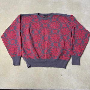 Vintage Demetre Sweater Mens Medium Red Virgin Wool Crew Neck Snowflake Ski - Picture 1 of 8