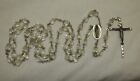 Vtg 25 1/2" Faceted Clear Glass Cone Bead Rosary w/ Crucifix & Oval Center Medal