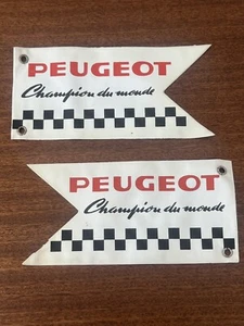 2 Vintage Peugeot Champion du monde Bicycle Dealer Promo Flag 6 Inch Double Side - Picture 1 of 7