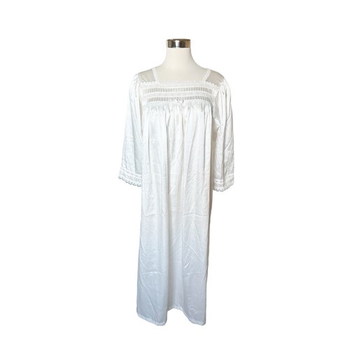 Camicia da notte B26 Christian Dior raso lunghezza intera bordo pizzo bianco piccola