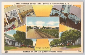 Postcard BENNETTSVILLE, South Carolina "PAT'S COTTAGE COURT" Roadside - Picture 1 of 3