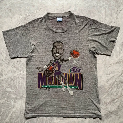 VTG 80s NBA KARL MALONE UTAH JAZZ SALEM CARICATURE T-SHIRT SIZE M Cover
