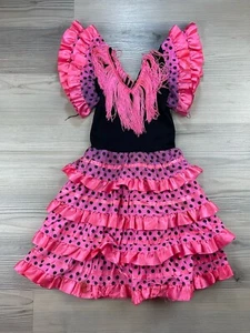 Vestito flamenco bambina quattro strati gonna increspata due strati volant Halloween taglia 4 - Foto 1 di 6