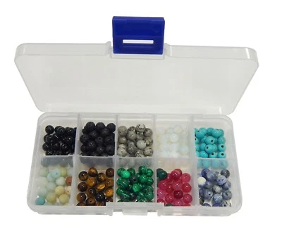 180 Edelsteine 6mm Lava Malachit Onyx Tigerauge Schmucksteine Box Perlen set  - Bild 1 von 4