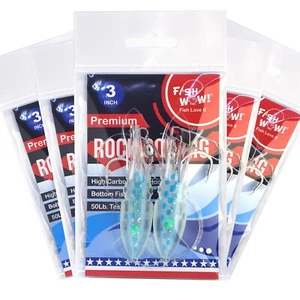 5pks 3" Fishing Rock Cod Rig Twin Bulb Squids Rockfish lingcod Soft Lure Blue - Picture 1 of 4