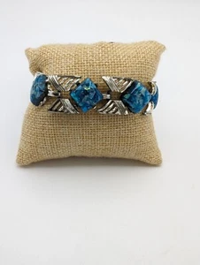 Vintage Coro irisierend blau Harz & silberfarben Gelenk Panel Armband - Bild 1 von 1