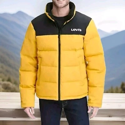 Abrigo Levi's Hombre Grande Amarillo Negro Ártico Retro Burbuja Puffer Chaqueta Bloque de Color  Foto 1 de 4