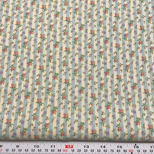 Florals and Blue & Beige Striped Concord Fabrics Cotton Remnant 14" x 43" - Picture 1 of 2
