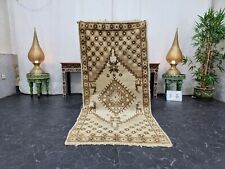 Moroccan Handmade Vintage Rug 3'1''x6'7''  Berber Geometric White Brown Carpet