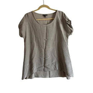 Eileen Fisher Grey White Striped Short Sleeve Silk Top Sz S - Picture 1 of 5