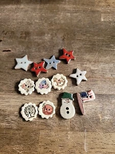 12 Ceramic Buttons Stars Snowman Flag Tree Apple Rocking Horse Flower School - Picture 1 of 4