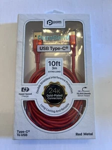 POM Premium USB-C to USB Charging Cable with 24K Gold Plated Connectors Blue New - Picture 1 of 2