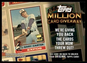 2010 Topps Update #TMC-22 Gary Carter Million Card Giveaway - Imagen 1 de 2