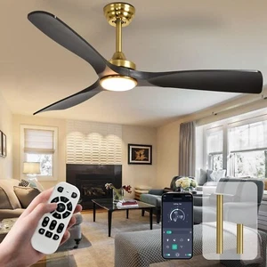 Ceiling Fan with Light Modern: 52 Inch Indoor&Outdoor Fan Dimmable Remote APP - Picture 1 of 63