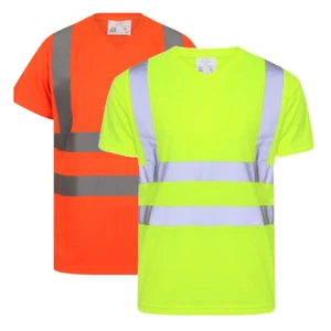 Hi Viz V-Neck T-Shirt High Visibility Reflective Tape Safety Security Work Top - Picture 1 of 5