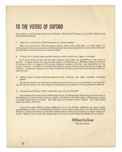 WILLIAM FAULKNER ~ To the Voters of Oxford ~ The Beer Broadside 1950 ~ South - Imagen 1 de 2